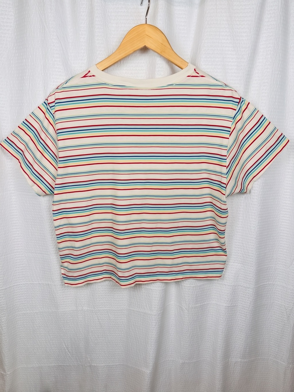 Levi's Striped Crewneck Pocket Tee White Multicolor Ladies Large Great Condition - Picture 5 of 5
